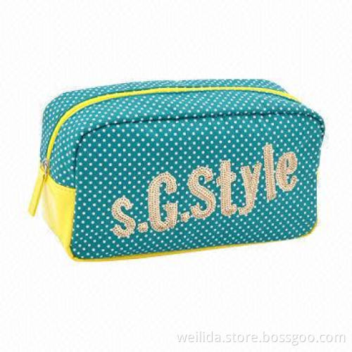 Special nylon cosmetic bag with sequin logo, many colors and designs are available